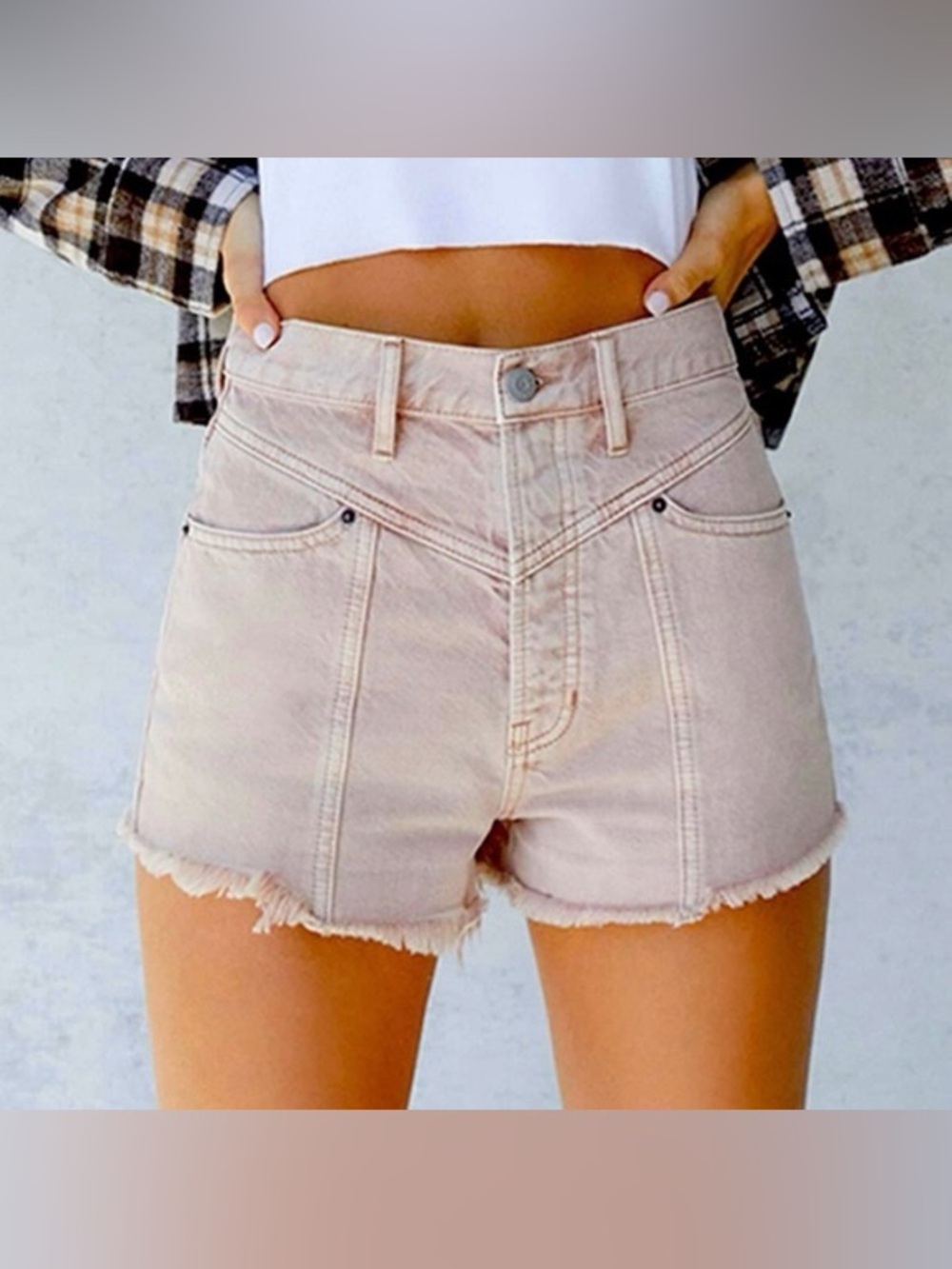 PacSun Desert Rose Ultra High Rise Button Fly Vintage Cutoff Denim Shorts 26